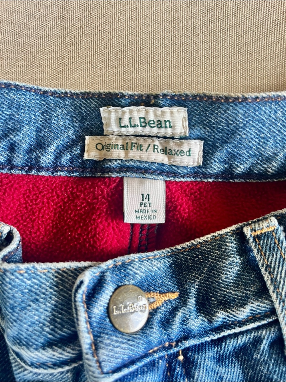 L.L. Bean Fleece Lined Original Fit Relaxed Jeans Medium Wash | Size 14P